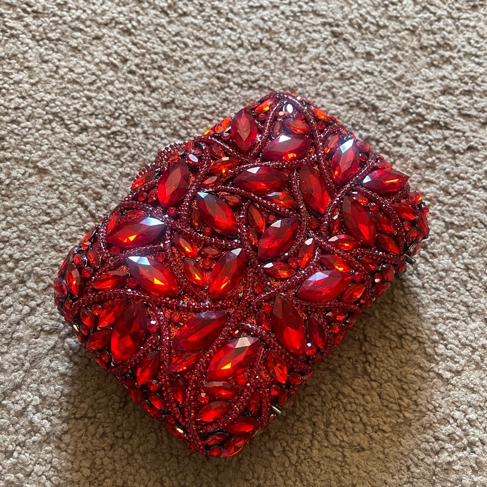 Jeweled evening clutch red